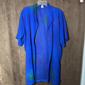 Rima Blue Paisley Kimono Cover Up Jacket Robe Beachwear Women's XXL shoulder pad